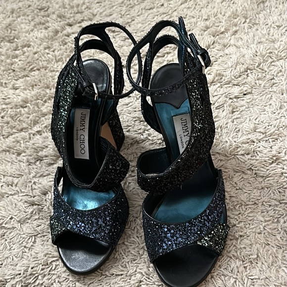 Jimmy Choo Falcon 100 Coarse Glitter Sandals - Picture 4 of 15